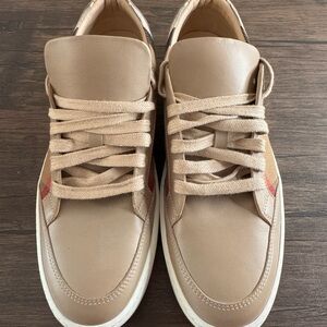 Burberry Tan Leather and Canvas Sneakers